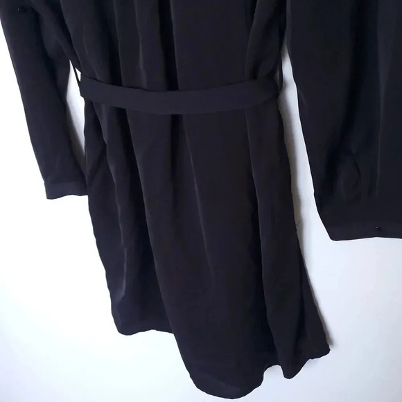 Black Shirt Mini Dress With Belt Size Medium Tunic Long Sleeve ButtonUp Collared - Picture 14 of 16